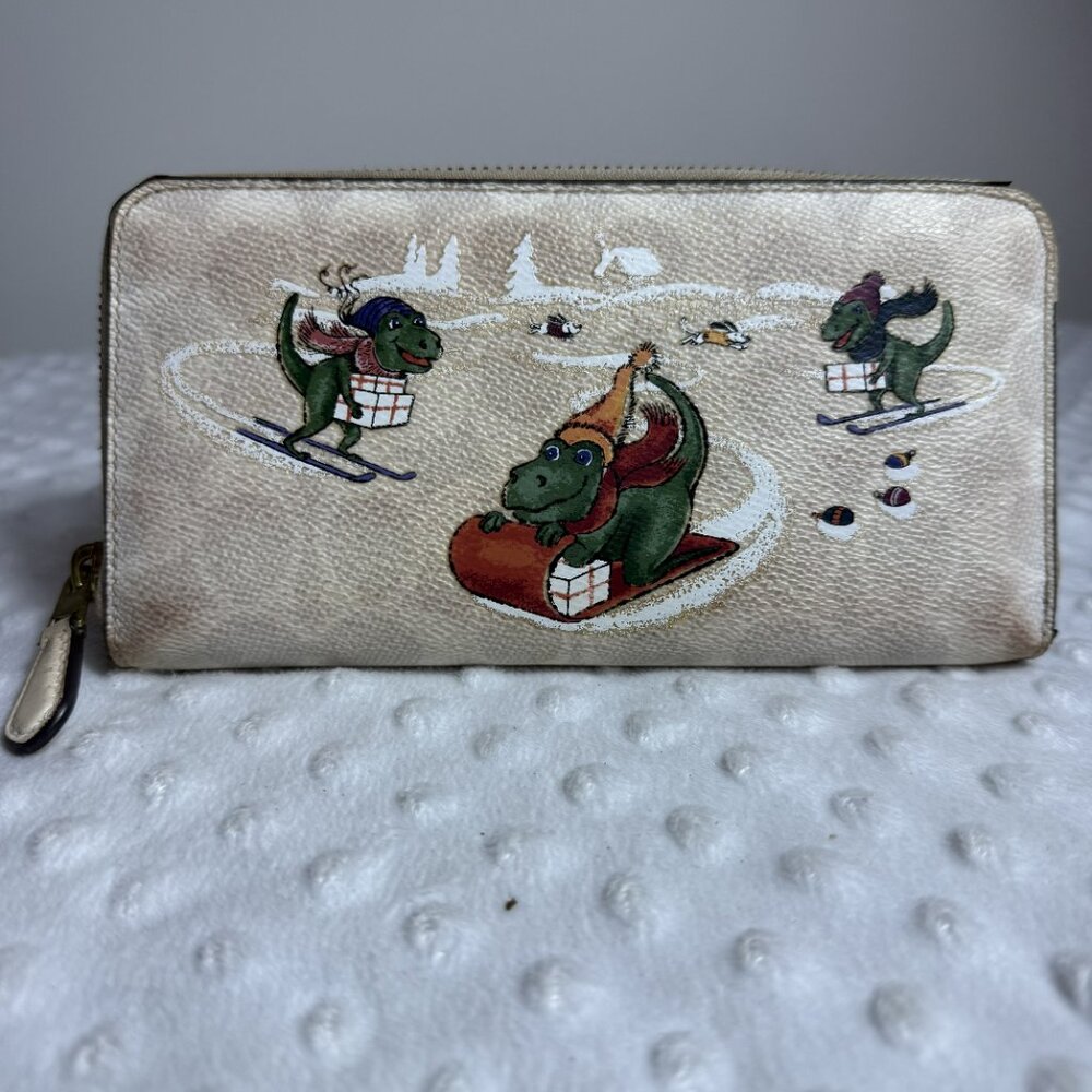 Coach Accordion Zip Wallet In Signature Canvas With Rexy - Picture 1 of 10